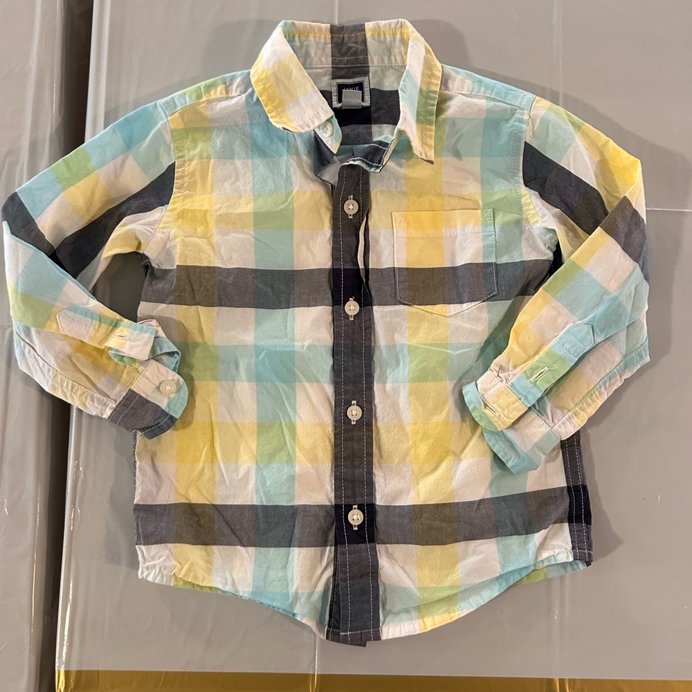 Janie and Jack Boys Toddler Madras‎ Plaid Button Down Shirt 2T